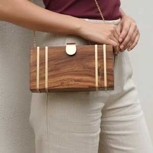 Bolso de Mano Tipo Clutch de Madera Natural Ecológica, Diseño Patchwork, Hecho a Mano, Moderno, para Eventos Nocturnos, Accesorio de Boda - Product Image 2