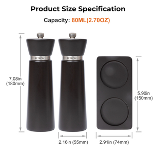 Hot Sale Eco-Friendly 8 Inch Acacia Wood Manual Spice Herb <b>Grinder</b> Set Adjustable Silver Stainless Steel Ring Salt <b>Pepper</b> Mill - Product Image 6