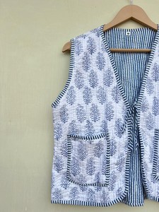 Indian Handmade 100% Cotton Eco-Friendly Quilted Anti-Wrinkle Quick Dry Breathable Front Pocket <b>Covered</b> <b>Button</b> Autumn Winter - Product Image 5
