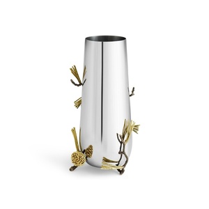 Jarrón de lujo Saleem International 2026 con diseño de granada, color plateado, de metal, con hoja de ginkgo marrón dorado - Product Image 3