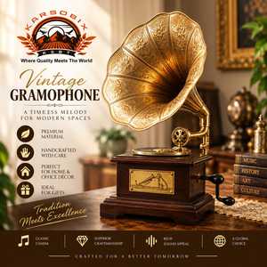 Gramophone carré de style vintage, lecteur de musique décoratif pour la maison, le bureau, la table, décoration intérieure antique et classique - Product Image 1