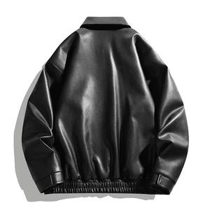Chaqueta de cuero de oveja original al por mayor, chaqueta de cuero informal para hombre, color sólido, cálida, con forro de terciopelo, estilo motero. - Product Image 5