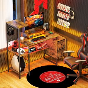 Scrivania PC in MDF Marrone Rustico da 56 Pollici con Luci LED e Prese di Corrente, Tavolo per Computer per Ospedali, Tavolo per Laptop - Product Image 2