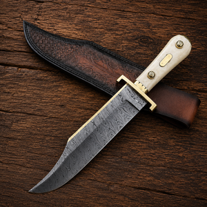 Premium Damascus Steel Hunting <b>Knife</b> with Natural <b>Bone</b> <b>Handle</b> Fixed Blade Bushcraft Survival <b>Knife</b> with Leather Sheath - Product Image 1