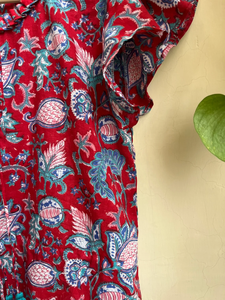 Robe midi pour femme imprimée à la main, style bohème, en gaze de coton, col rond, sans manches, motif floral, tenue décontractée, mini-robe courte - Product Image 2