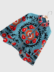 Veste à col mandarin brodée à la main avec motif géométrique, manches longues, style velours, design blouson pour adulte, idéale pour l'automne - Product Image 3