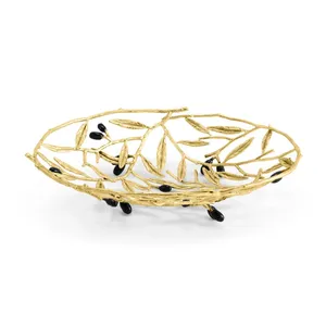 Premium Handmade Fruit Bowl for Premium Living Room Centerpiece DecorationOval Metal <b>Decorative</b> <b>Plate</b> With Leaf Pattern Handmade - Product Image 2