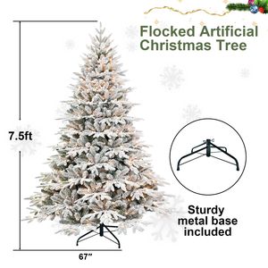 Sapin de Noël artificiel floqué blanc pré-éclairé de 7,5 pieds, réaliste, en PE/PVC, décoration de Noël haut de gamme - Product Image 4