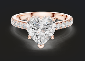 Bague de fiançailles en or rose avec diamant de laboratoire taille cœur, design solitaire romantique, sertie à griffes, luxe, plaqué rhodium, or massif 14K - Product Image 3