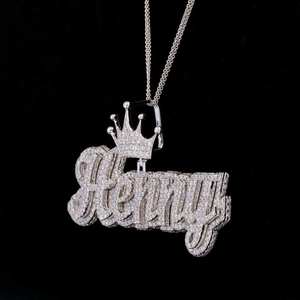 Pendentif personnalisé couronne glacée avec nom, en moissanite et argent 925, double couche, style hip-hop, pour hommes et femmes - Product Image 2