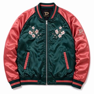 เสื้อแจ็คเก็ตซูกะจังพรีเมียมแบบกลับด้านได้ สีเขียวหยก ผ้าซาตินปักลายปลาคาร์ฟแบบน้ำตก - Product Image 2