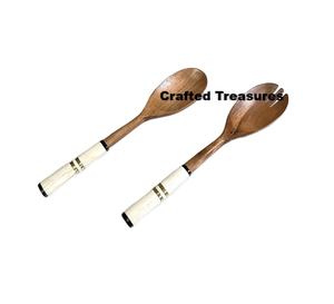 Custom Size <b>Wooden</b> & Bone <b>Salad</b> <b>Server</b> Kitchen Cutlery for Table Top Ion Bulk Kitchen Cutlery Designer Tabletop Desert Spoon - Product Image 3