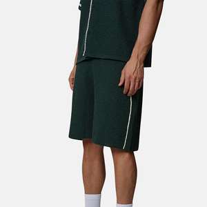 Conjunto de Pijama Oxford de Algodón Verde Oscuro para Hombre, Manga Corta, Botones al Frente, Pantalones Cortos, Transpirable, Color Sólido, Tejido de Tela - Product Image 3