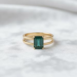 Green Emerald <b>Ring</b> 925 Sterling Silver 14K Gold Plated Minimalist Solitaire Dainty <b>Stacking</b> Engagement Promise <b>Ring</b> - Product Image 6