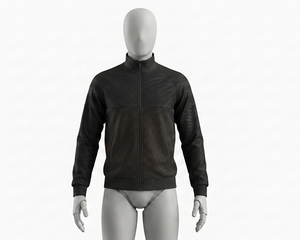 Blouson zippé noir en maille pour homme, col montant, style sportif, respirant, coupe classique, idéal pour l'automne - Product Image 1