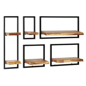 Hexagon Wall Shelf Metal Storage Rack Double Tier Wooden Tray Minimalist Design <b>for</b> Living Room Organization wall shelf - Product Image 2