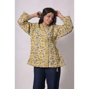 Chaqueta hecha a mano con estampado en bloque, chaleco tipo kimono de algodón para mujer, chaqueta corta estilo bata de baño - Product Image 3