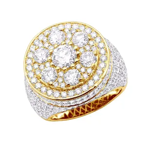 EtherStar 4.00ct Lab Grown Diamond Luxury <b>Mens</b> <b>Ring</b> Gold Round Rosette Flower Cluster Halo Pave Shoulders <b>Signet</b> Band - Product Image 3