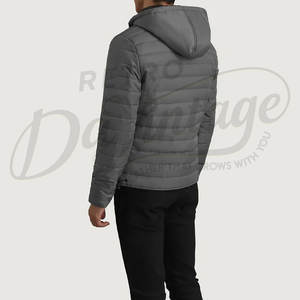 Mens <b>Grey</b> Slim Fit Puffer Jacket with Hood Winter Lightweight Padded Bubble <b>Coat</b> Warm Windproof Outdoor Fashion Outwear - Product Image 2