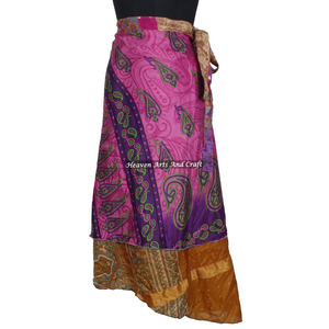 <b>Summer</b> Vintage <b>Long</b> Silk Wraparound <b>Skirt</b> Newest Design Recycled Reversible Silk Sari Indian Printed <b>Long</b> Length Wrap Women's - Product Image 5