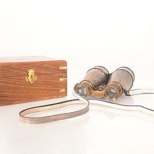 Binocular w leather overlay in <b>wood</b> <b>box</b> - Product Image 5