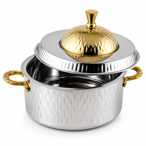 Casserole isotherme à double paroi en acier inoxydable de qualité supérieure avec couvercle doré, bol de service alimentaire pour la cuisine et la salle à manger - Product Image 1