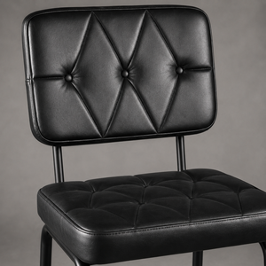 Chaise de bar moderne noire capitonnée réglable avec cadre métallique fin, siège rembourré, design de mobilier industriel, décoration intérieure - Product Image 6