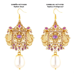 Peacock Pearl Hoop Drop Earrings-Gold Plated Princess Cut Studs - Product Image 1