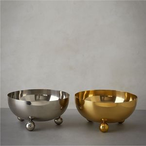 Plateau rond moderne en laiton finition cuivre avec pieds décoratifs en forme de boule, centre de table en métal, plateau de service, ornement de comptoir de cuisine - Product Image 1