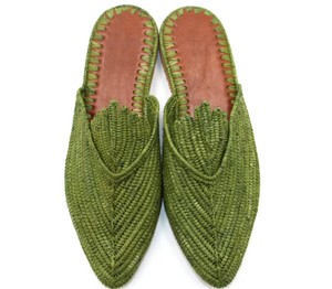 Pantoufles en raphia vert faites à la main, sandales d'été marocaines - Product Image 2