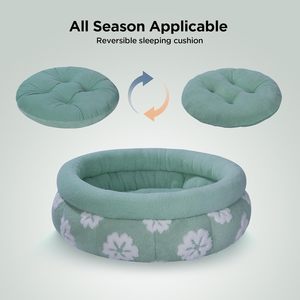 Luxury Heating Washable Round <b>Cat</b> <b>Bed</b> Cute 3D Floral Pattern Anti-Slip Bottom 20" Green Indoor Use - Product Image 4