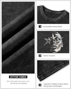 Dark Wash Abstract <b>Face</b> Graphic Oversized Cotton/Polyester <b>T</b>-<b>Shirt</b> Unisex Loose Fit Drop Shoulder Casual Fashion Streetwear - Product Image 5