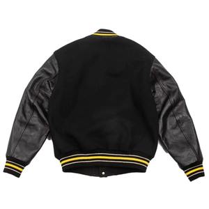 Veste bomber varsity personnalisée avec logo pour hommes et femmes, vente en gros, qualité supérieure, veste en laine noire foncée avec cuir - Product Image 2