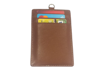WRIZA Porte-cartes d'identité en cuir véritable avec blocage RFID, lanière de cou, porte-badge vertical, 3 emplacements pour cartes de crédit/ATM, couleur beige