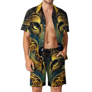 Conjunto Deportivo GENERSA para Hombre, Camiseta de Manga Corta con Cuello Redondo Estampado, Pantalones Cortos con Cintura Elástica, Transpirable, 100% Algodón Tejido, 320g, Verano - Product Image 4