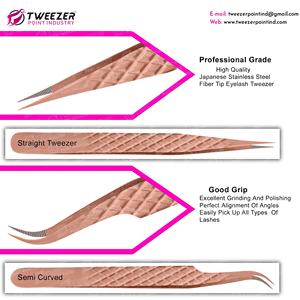 Pince à épiler d'extension de cils en acier inoxydable antistatique de marque privée en vrac fibre de Volume droit pointu forte adhérence pointue - Product Image 6