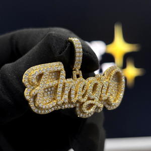 <b>Custom</b> Oversized Script <b>Name</b> Pendant 925 Sterling Silver VVS Moissanite Fully Iced Hip Hop <b>Necklace</b> Yellow Gold Pave Jewelry Men - Product Image 3