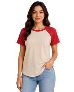 Customized Sand Beige And <b>Red</b> Raglan T Shirt For Women Casual Crew Neck Short Sleeve Soft Cotton Blend Summer Fashion Top - Product Image 1