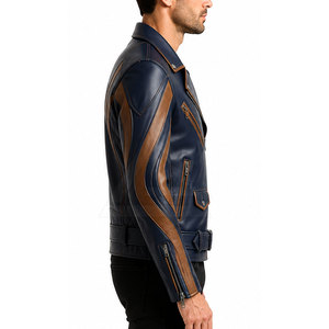 Luxury Leather <b>Biker</b> <b>Jacket</b> With Stand Collar Front Zipper And Soft Comfortable Fit For Casual Outdoor Lifestyle Wear - Product Image 5