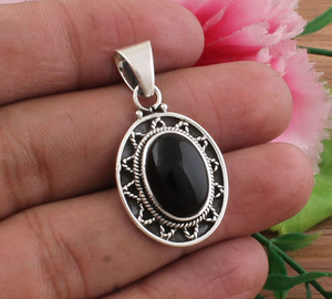 Natural Black Onyx Oval Charms <b>Necklace</b> 925 Sterling Silver Platinum Plated Vintage Jewelry Chain November Birthstone Gift - Product Image 6