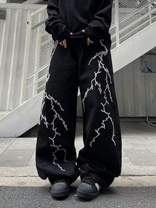 Men’s Hip Hop Embroidered Baggy Jeans – Loose Fit Black Denim <b>Pants</b>, Streetwear Wide Leg Trousers for Men - Product Image 5