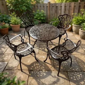 Vintage Cast Iron Patio garden supplies with <b>Round</b> Ornate <b>Table</b> <b>and</b> Four Decorative <b>Chairs</b> for Garden <b>and</b> <b>Outdoor</b> Seating - Product Image 2