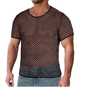 Fashion Men's Mesh Transparent Slim Fit Skinny Shirt Sexy <b>Fishnet</b> Short Sleeve O-Neck Tees Tops T Shirt Man Clothing Breathable - Product Image 1
