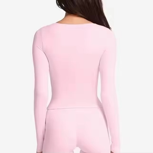 Camisetas Deportivas para Mujer, Cuello Redondo, Rayadas, de Spandex/Algodón, Compresión, Ecológicas, Antiarrugas, Secado Rápido, Transpirables, para Entrenamiento - Product Image 3