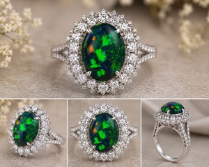 Natural <b>Opal</b> Oval Cut Gemstone <b>Ring</b> Rose <b>Gold</b> 18K Solid <b>Gold</b> Pave Setting Classic Wedding Jewelry Women Party Wear Gift - Product Image 3