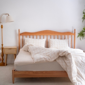 Parure de lit haut de gamme en mélange lin-coton, teinte unie, 4 pièces, style moderne, avec taies d'oreiller et housse de couette, OEM ODM - Product Image 1