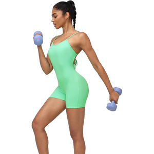 Combinaison de yoga à col montant pour femme, sans couture, tenue de sport, dos découpé, manches longues, en Spandex et Polyester, taille croisée sculptante - Product Image 3