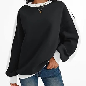 Sweat-shirt oversize pour femme, à épaules tombantes, patchwork, manches longues, col rond, tricoté, décontracté, pour l'automne - Product Image 6