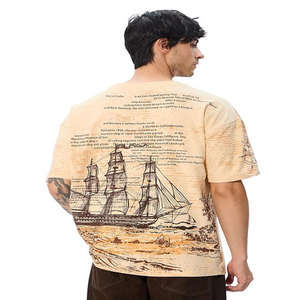 เสื้อยืดแขนสั้นผู้ชายลายพิมพ์วินเทจ ผ้าถัก 100% คอตตอน ทรงปกติ ระบายอากาศได้ดี พร้อมลายเรือใบด้านหลัง - Product Image 1