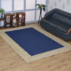Tapis rectangulaire en jute, couleur unie, tressé, à tissage plat, antidérapant, moderne, pour salon, avec envers en caoutchouc, nettoyage localisé, poils fins - Product Image 6